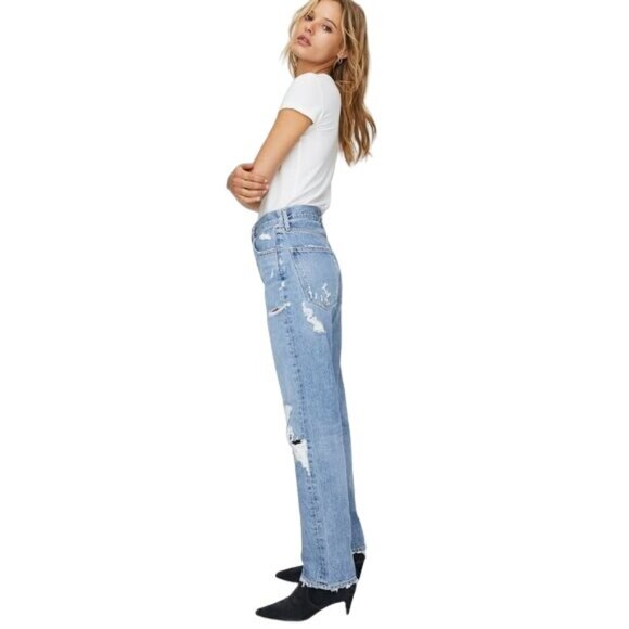 AGOLDE Vintage-Look‎ High-Waist pinch waist Distressed Straight-Leg Denim Jeans - Picture 1 of 13